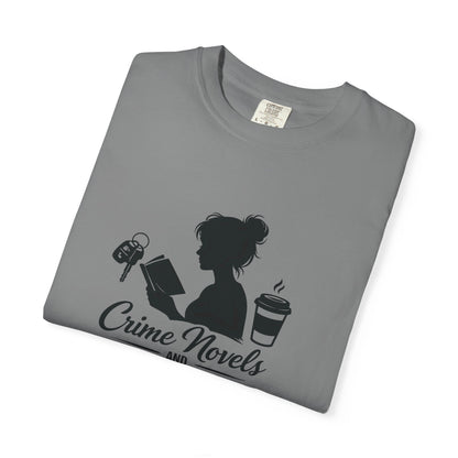 Crime Novels and Carpool Lines T-shirt | Reading Mom Silhouette, Coffee Graphic