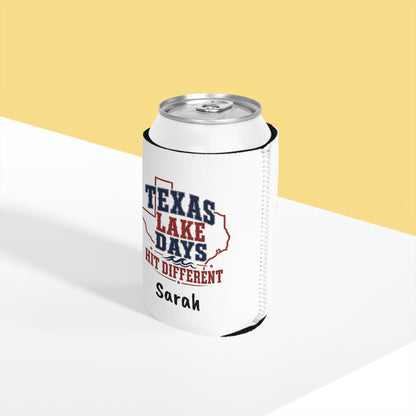 Texas Lake Days Hit Different Can Cooler Sleeve | Personalized Name Option
