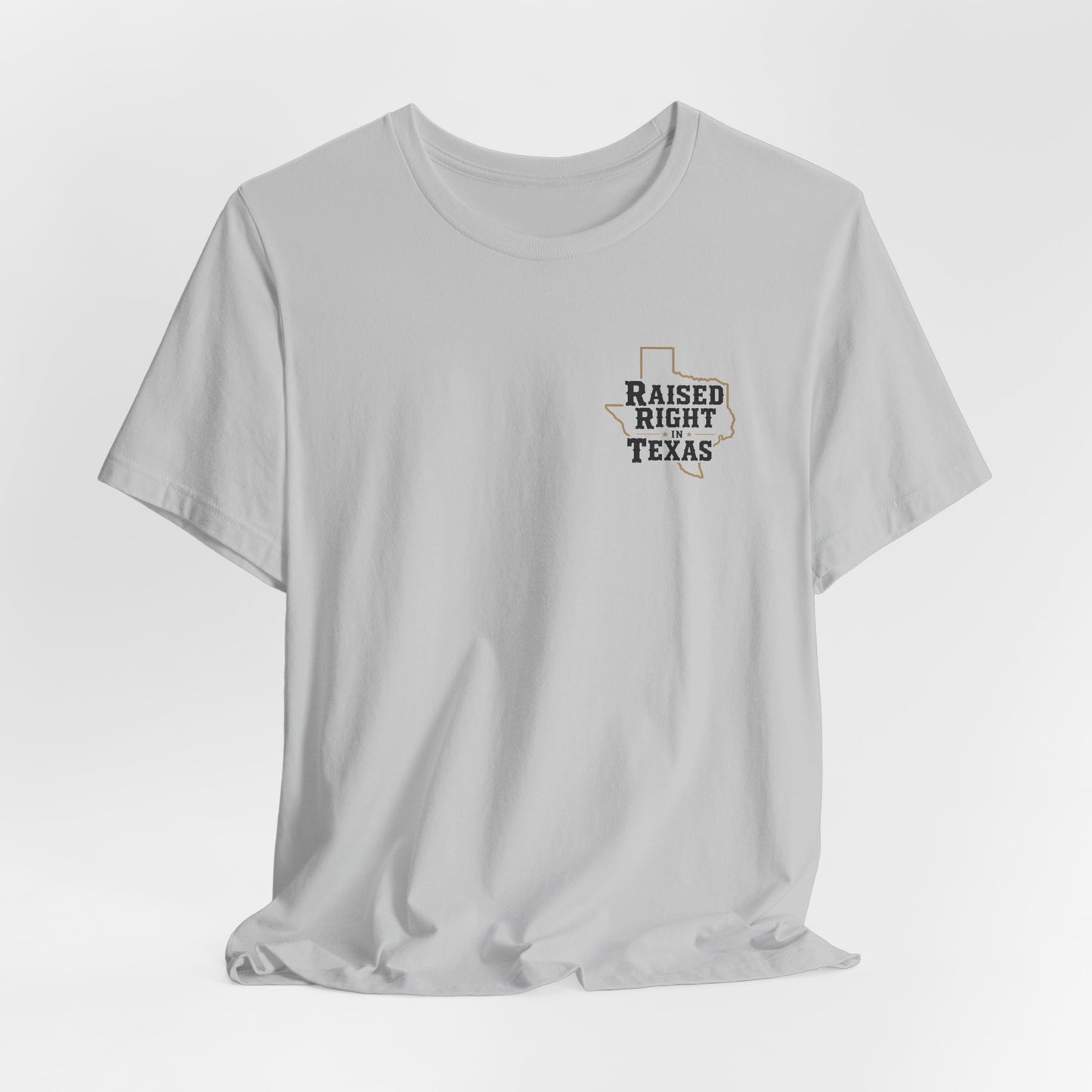 Raised Right in Texas T-Shirt | Texas Outline, Typographic Western Design