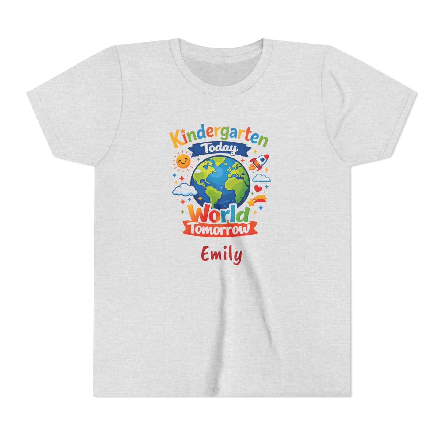 Kindergarten Today World Tomorrow Youth Tee | Personalized Kids Back to School Shirt