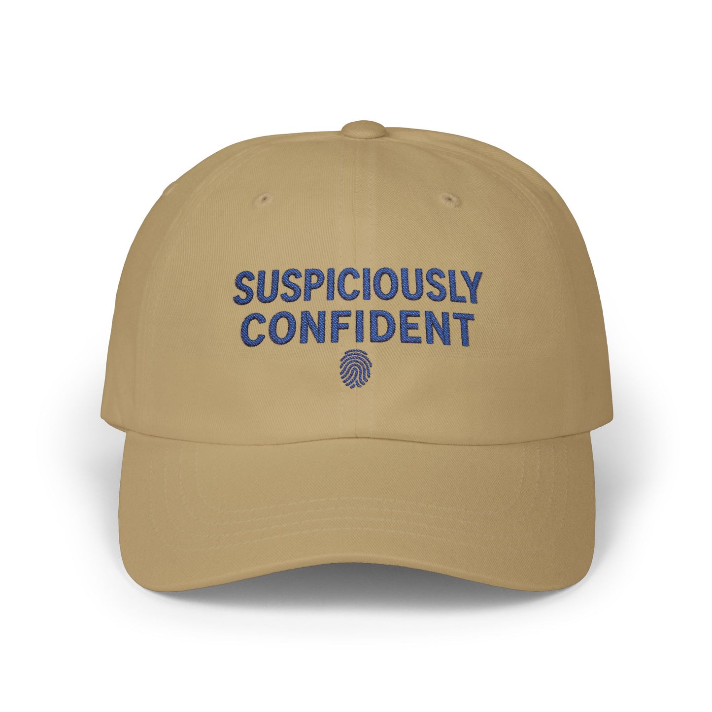Suspiciously Confident Dad Cap | Embroidered Text, Fingerprint Accent