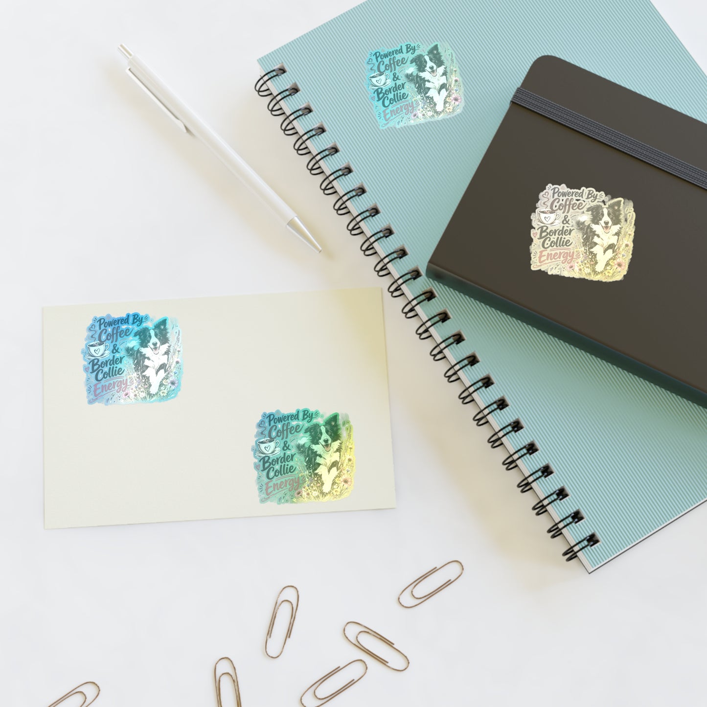 Powered by Coffee & Border Collie Energy Sticker Sheet | Dog Lover Planner Stickers