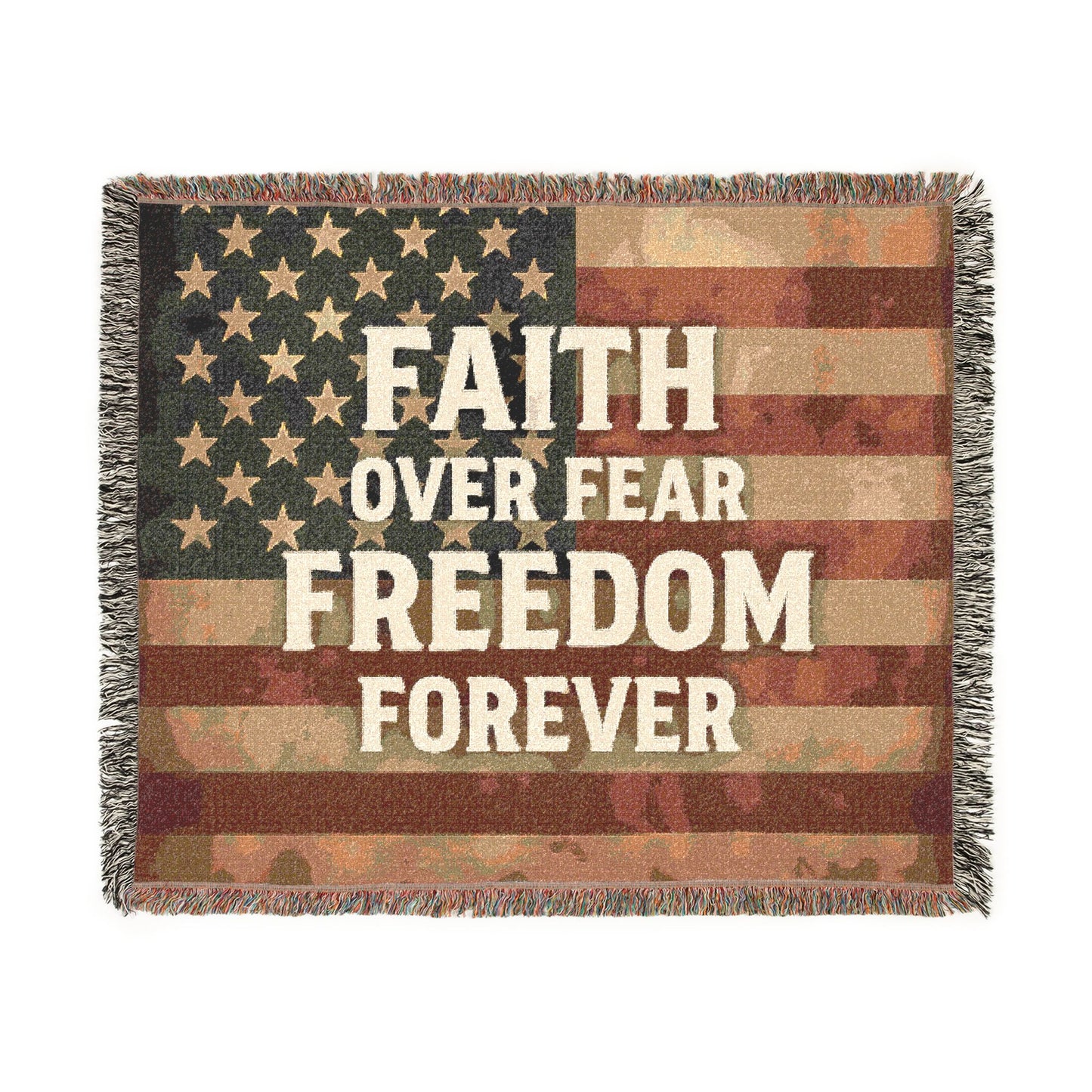 Faith Over Fear Freedom Woven Blanket - Inspirational Home Decor, Religious Gift, Cozy Throw Blanket, Comforting Prayer Shawl, Religious