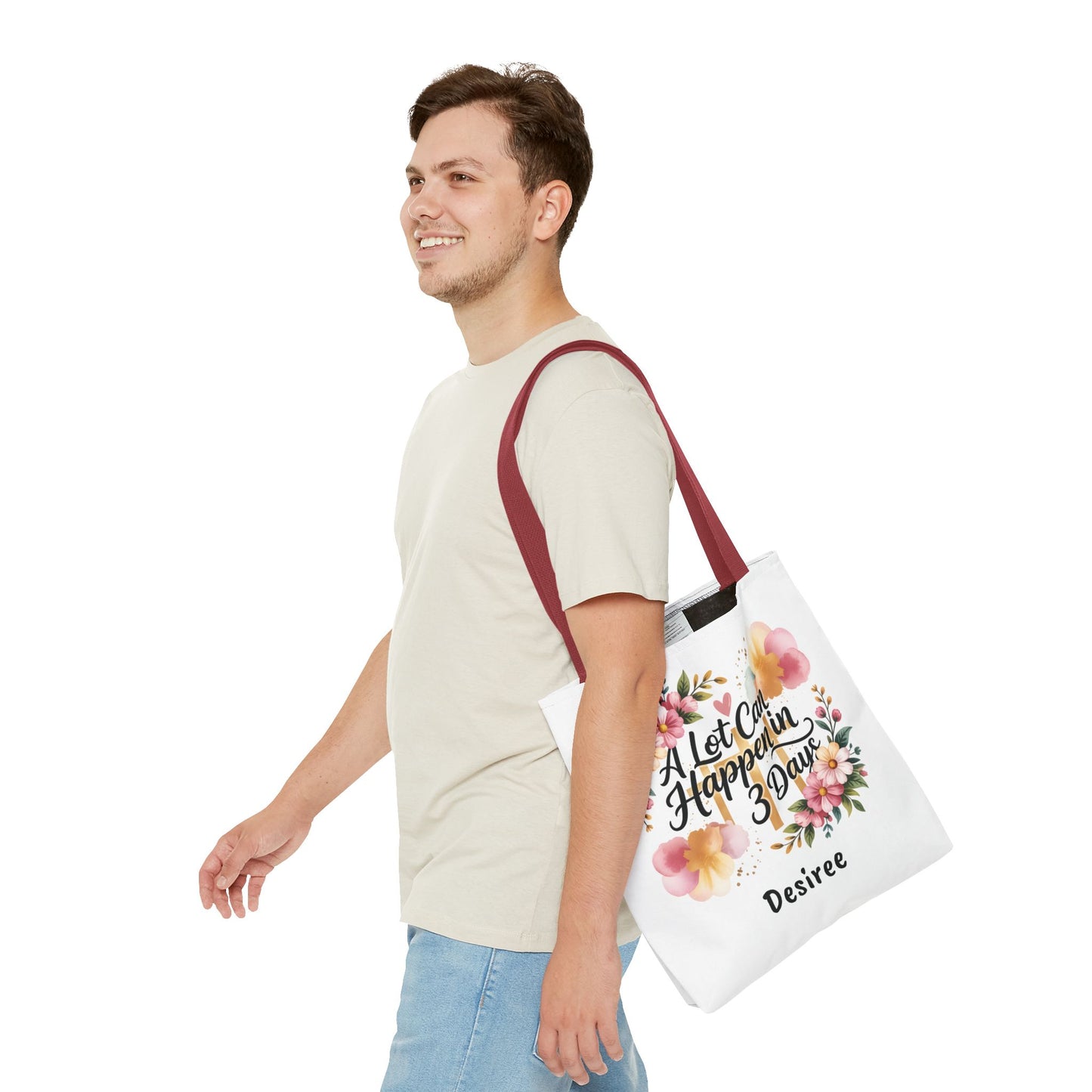 A Lot Can Happen in 3 Days Easter Faith Tote Bag | Floral Script Personalized Name