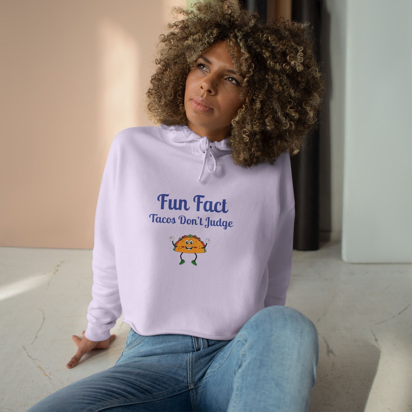 Funny Crop Hoodie - "Fun Fact: Tacos Don't Judge" | Gift for Foodies, Humor Lovers, Cozy Casual Wear