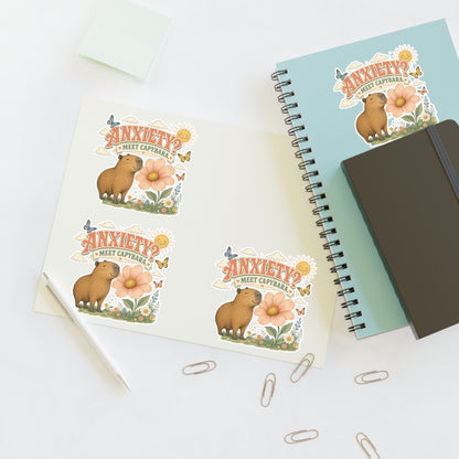 Anxiety? Meet Capybara Sticker Sheet | Cute Capybara Floral Decal