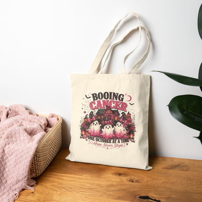 Booing Cancer Tote Bag | Halloween Ghosts, October Awareness