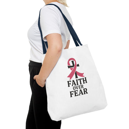 Faith Over Fear Tote Bag, Inspirational Gift for Cancer Awareness, Motivational Tote, Breast Cancer Support, Daily Use Bag