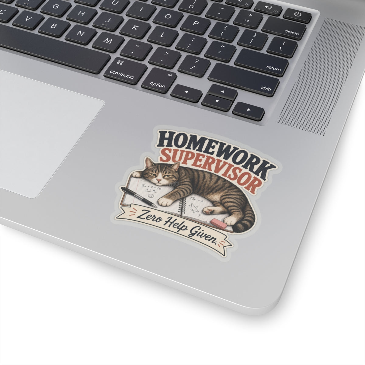 Homework Supervisor Cat sticker | Kiss-cut vinyl sticker, "Zero Help Given"