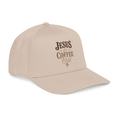 Jesus & Coffee First Mid Profile Baseball Cap | Christian Script Logo