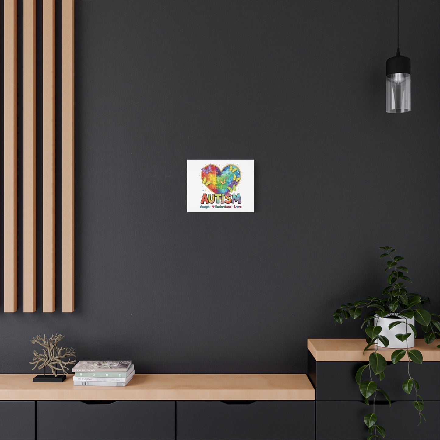 Autism Heart Puzzle Rainbow Butterflies Canvas | Accept Understand Love