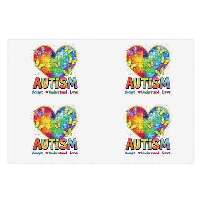 Autism Puzzle Heart Sticker Sheet | Accept Understand Love, Rainbow Awareness