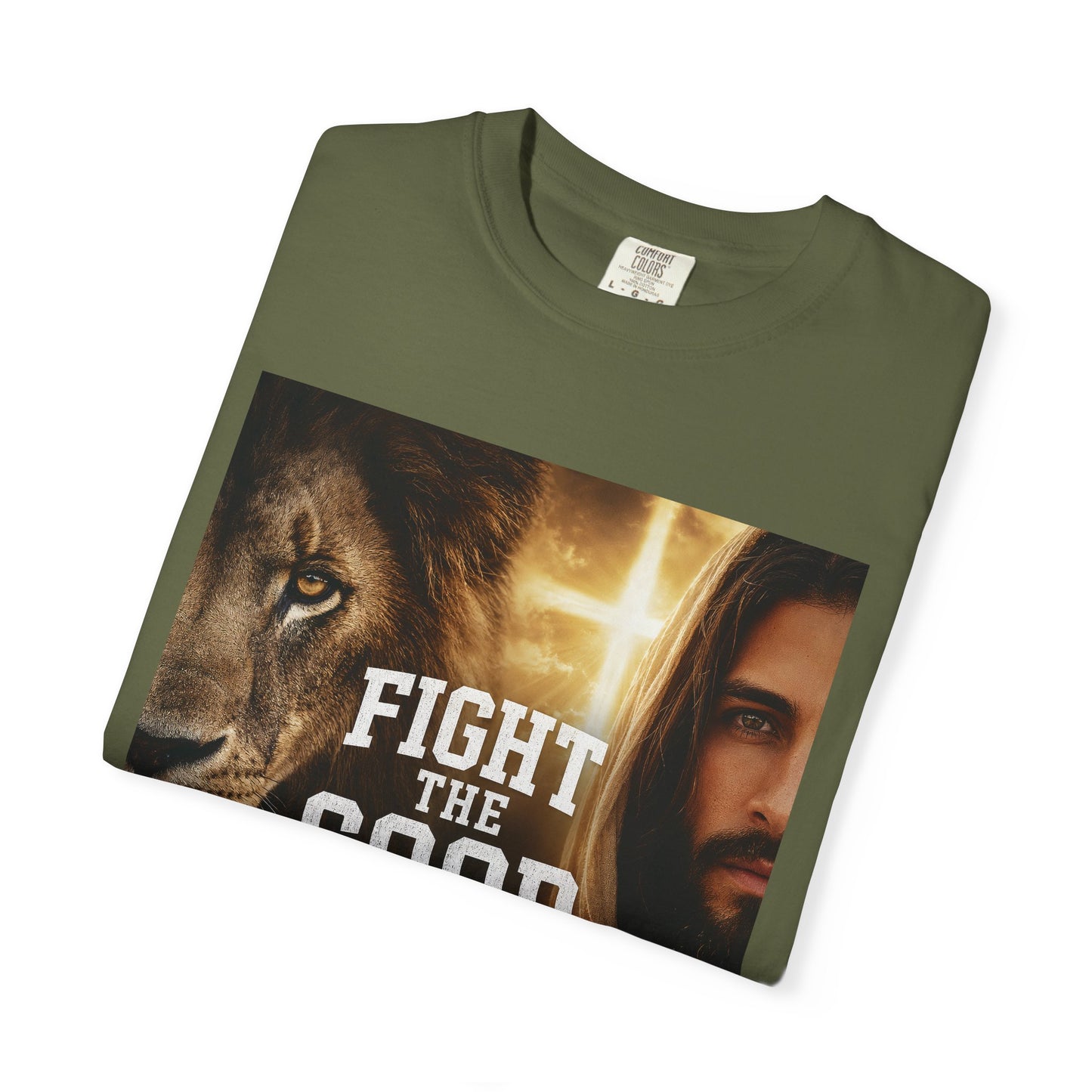 Fight the Good Fight T-shirt | Jesus and Lion Faith Graphic
