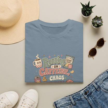 Running on Caffeine & Chaos T-Shirt | Coffee Mug Donut Illustration