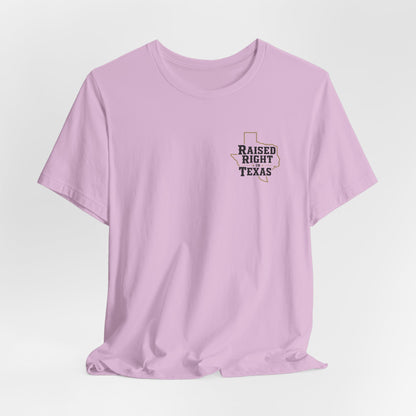 Raised Right in Texas T-Shirt | Texas Outline, Typographic Western Design