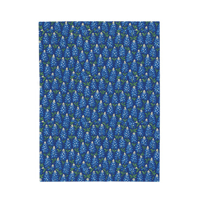 Velveteen Plush Blanket - Texas Bluebonnet Navy Blanket, Warm Cozy Throw, Home Decor Accent, Gift for Her, Floral Pattern Bedding, Soft Sofa