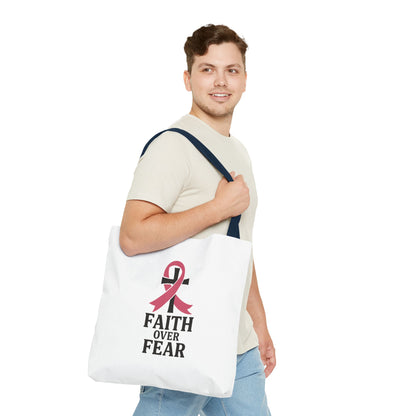 Faith Over Fear Tote Bag, Inspirational Gift for Cancer Awareness, Motivational Tote, Breast Cancer Support, Daily Use Bag
