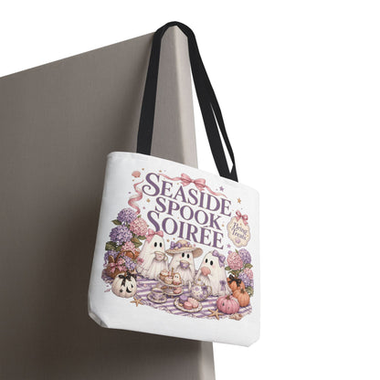 Seaside Spook Soiree Tote Bag | Halloween Ghost Picnic Illustration