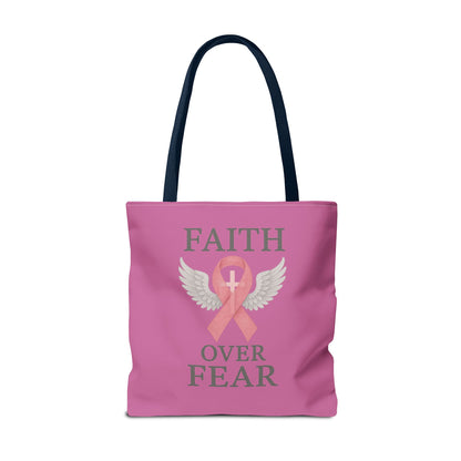 Faith Over Fear Tote Bag - Inspirational, Pink Ribbon, Breast Cancer Awareness, Motivational Gift, Everyday Use