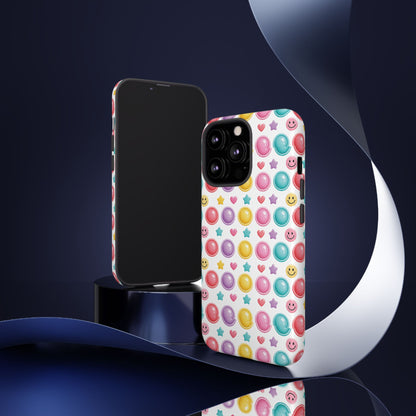 Bubble Pop Pattern Phone Case | Colorful Smileys & Stars Tough Case