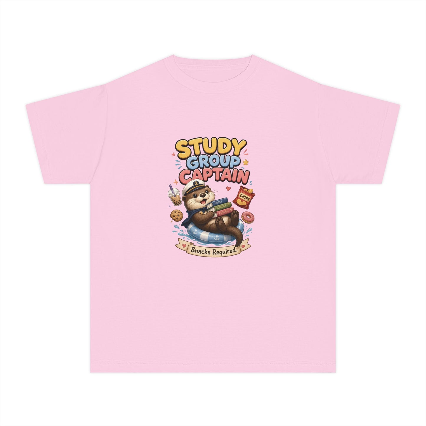 Study Group Captain Youth Tee | Sloth Studying Snacks Graphic