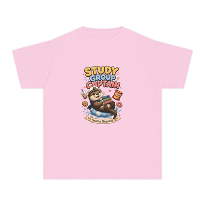 Study Group Captain Youth Tee | Sloth Studying Snacks Graphic
