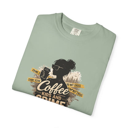 Coffee Kids and Crime Podcast Mom T-Shirt | Coffee Mug Silhouette Tee