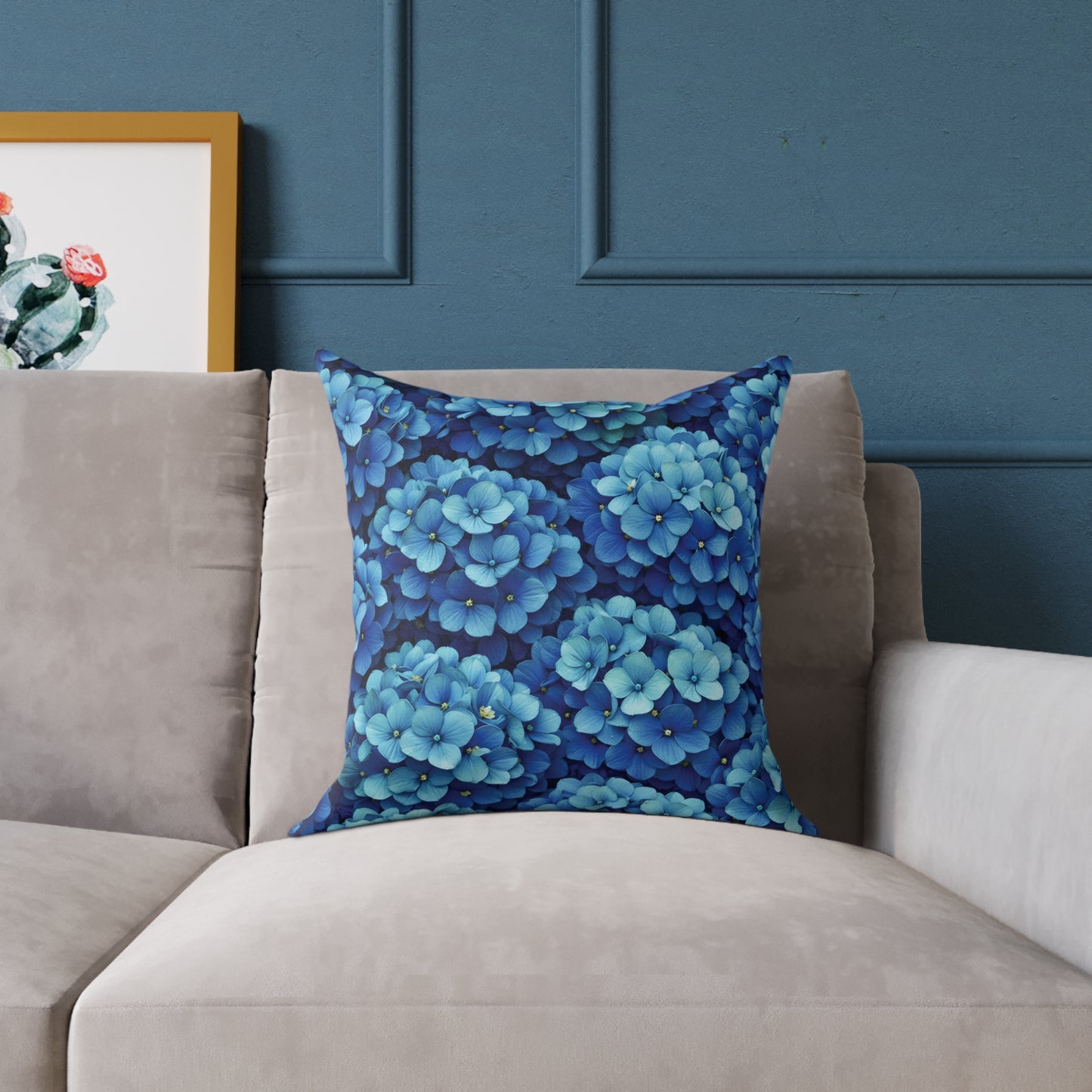 Blue Hydrangea Pattern Pillow | Floral Cushion Cover