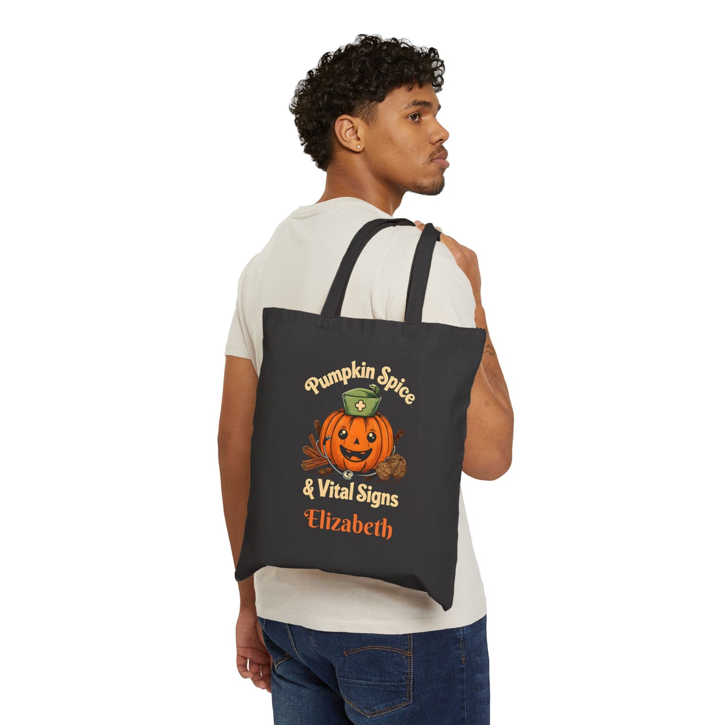 Pumpkin Spice and Vital Signs Tote Bag, Halloween Gift, Fall Accessory, Eco-Friendly Shopping Bag, Personalized Canvas Bag, Nurses Tote