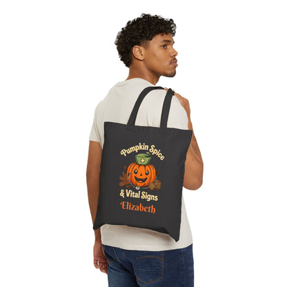 Pumpkin Spice and Vital Signs Tote Bag, Halloween Gift, Fall Accessory, Eco-Friendly Shopping Bag, Personalized Canvas Bag, Nurses Tote