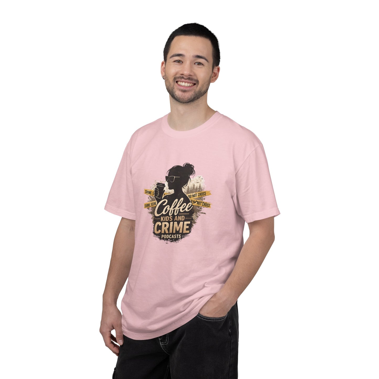 Coffee Kids and Crime Podcast Mom T-Shirt | Coffee Mug Silhouette Tee