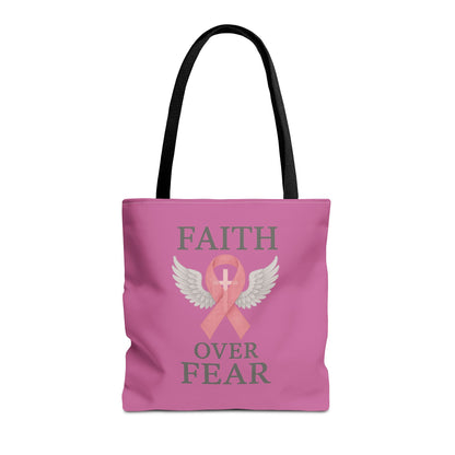 Faith Over Fear Tote Bag - Inspirational, Pink Ribbon, Breast Cancer Awareness, Motivational Gift, Everyday Use