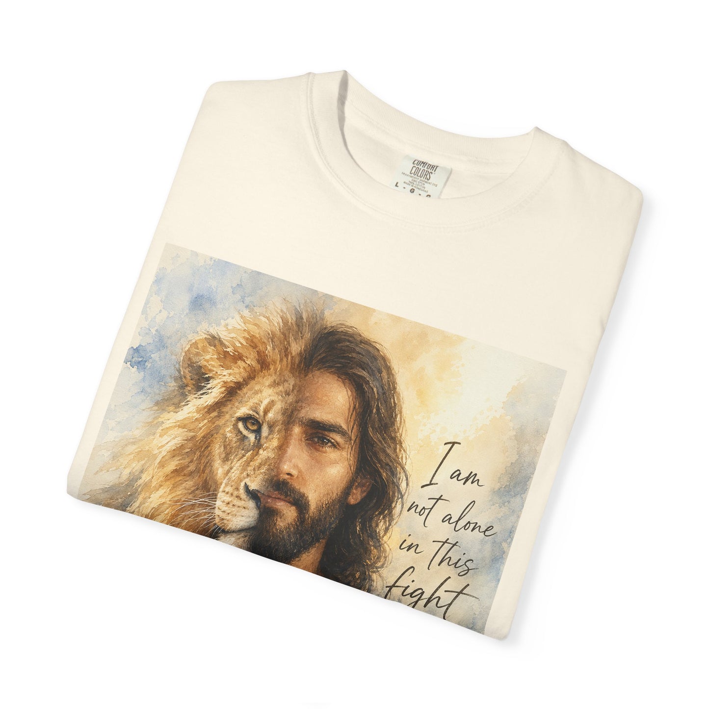 Jesus Lion Graphic T-Shirt — "I Am Not Alone in This Fight" Christian Faith Tee