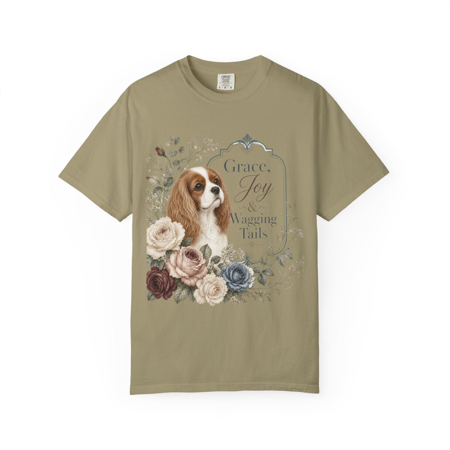 Cavalier King Charles Spaniel floral portrait T-shirt | Grace Joy Wagging Tails