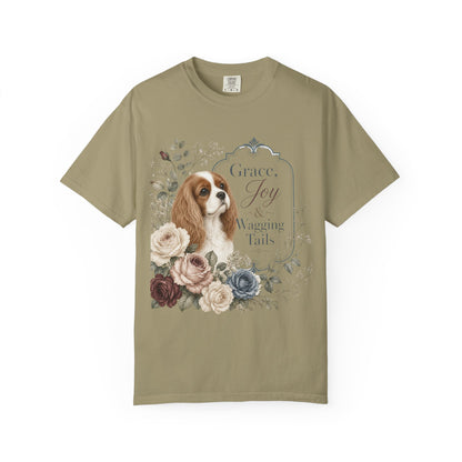 Cavalier King Charles Spaniel floral portrait T-shirt | Grace Joy Wagging Tails