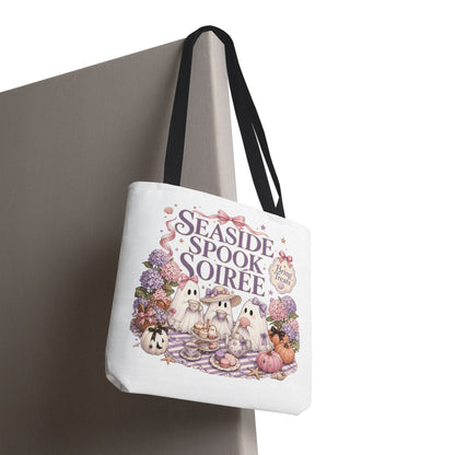 Seaside Spook Soiree Tote Bag | Halloween Ghost Picnic Illustration