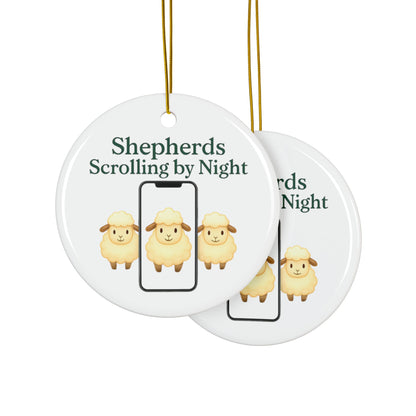 Ceramic Ornaments, Shepherds Scrolling by Night, Christmas Tree Decoration, Holiday Gift, Religious Ornament, Nativity Scene Decor, 2-Side