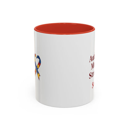 Autism Mom Strong mug | Accent Coffee Mug with Puzzle Ribbon