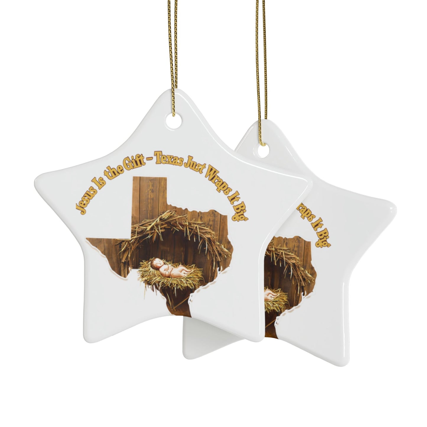 Ceramic Ornaments, Religious Christmas Decor, Jesus is the Gift Texas Ornament, Manger Decoration, Holiday Gift, Home Decor, Christian Gift,