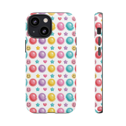 Bubble Pop Pattern Phone Case | Colorful Smileys & Stars Tough Case