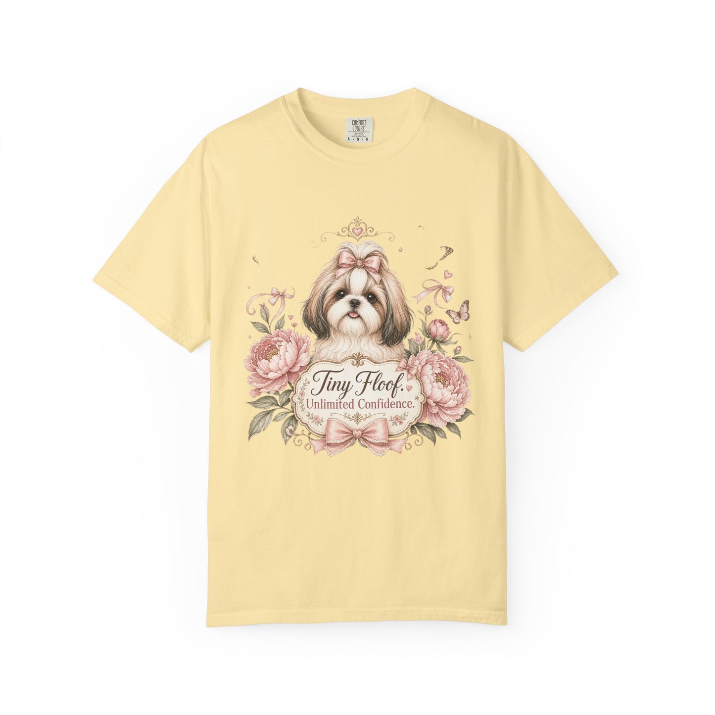 Shih Tzu Floral Portrait T-Shirt | Tiny Floof Illustration, Pink Roses