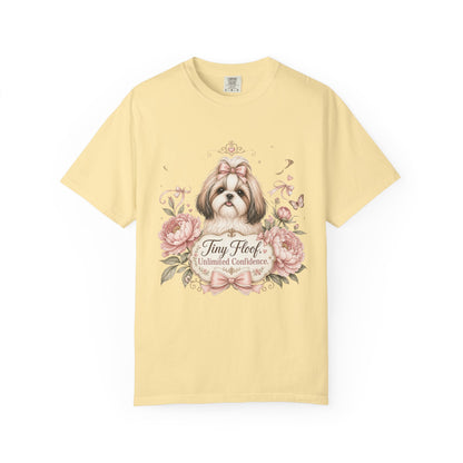 Shih Tzu Floral Portrait T-Shirt | Tiny Floof Illustration, Pink Roses
