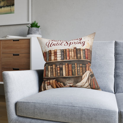 Cozy Reading Square Pillow for Book Lovers, Introverting Until Spring Decor, Literary Gift, Home Cushion, Library Accent