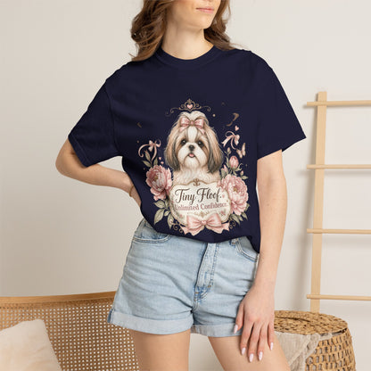 Shih Tzu Floral Portrait T-Shirt | Tiny Floof Illustration, Pink Roses