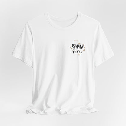 Raised Right in Texas T-Shirt | Texas Outline, Typographic Western Design