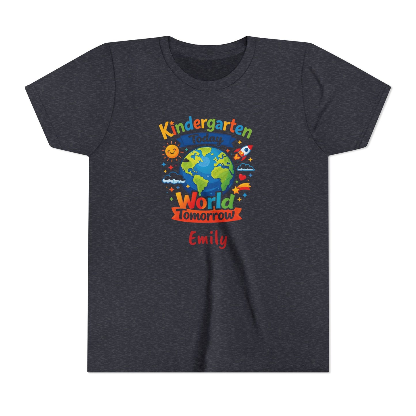 Kindergarten Today World Tomorrow Youth Tee | Personalized Kids Back to School Shirt
