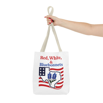 Texas Patriot Tote Bag, Red White and Bluebonnets, Independence Day Accessory, Summer Travel Bag, Gift for Texans, Stylish Grocery Tote