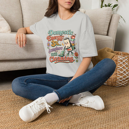 Domestic Energy 3% Somehow Still Cleaning T-Shirt | Cute Cleaning Coffee Can Cartoon