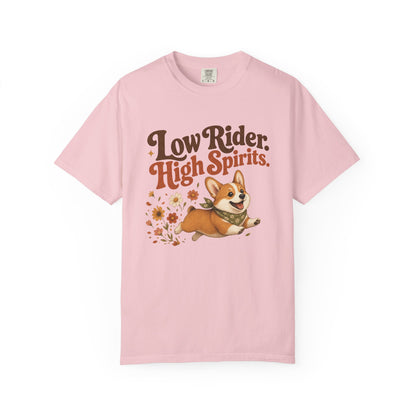 Low Rider High Spirits Corgi T-Shirt | Running Corgi Illustration, Autumn Leaves