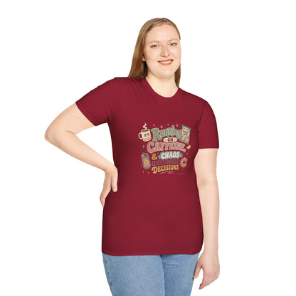 Running on Caffeine & Chaos T-Shirt | Coffee Mug Donut Illustration
